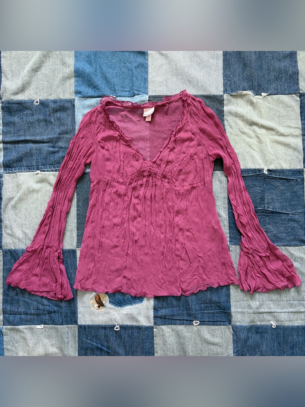 vintage y2k xhiliration sheer pink flare sleeve blouse size M